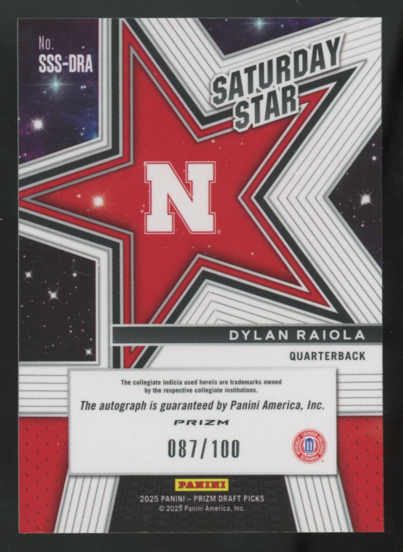 2025 Panini Prizm Draft Dylan Raiola Rated Prospect Red Saturday Star Auto /100