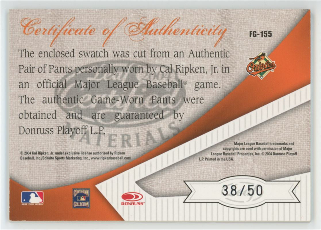 2004 Leaf Certified Materials Cal Ripken Jr. Fabric Of The Game ROTY Patch /50