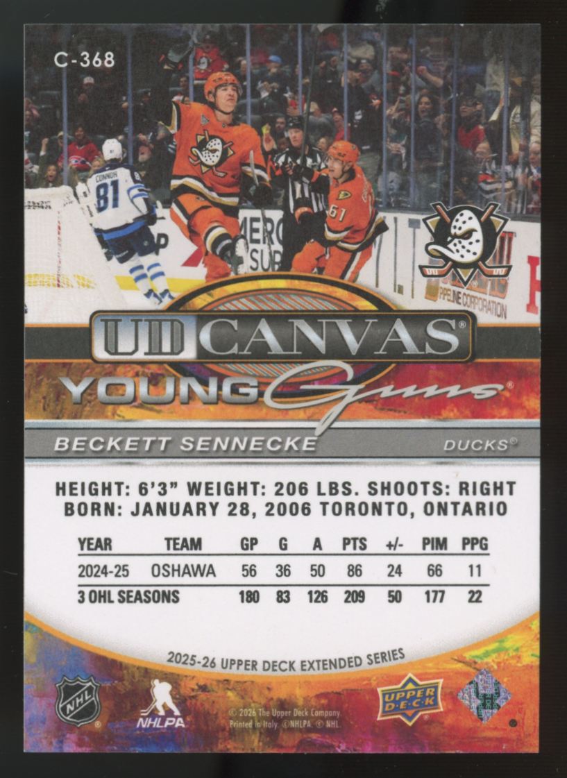 2025-26 Upper Deck Extended Beckett Sennecke RC Young Guns Canvas #C-368