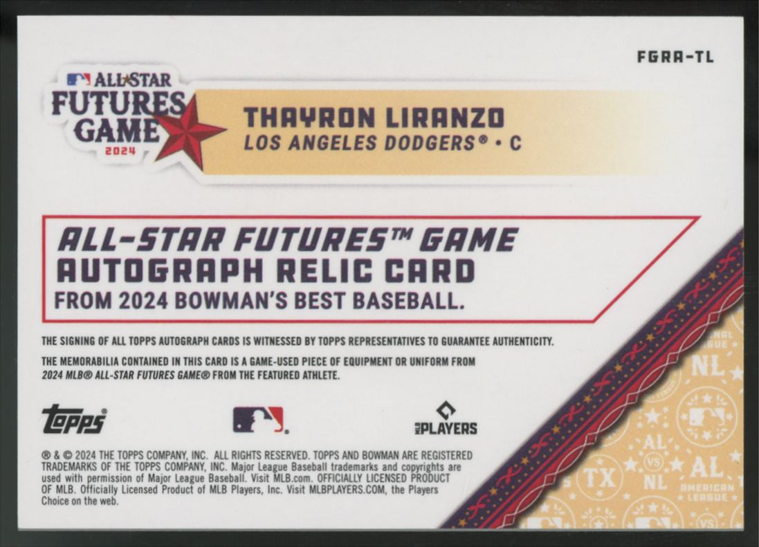 2024 Bowman's Best Thayron Liranzo Gold All Star Futures Patch Auto /50 #FGRA-TL