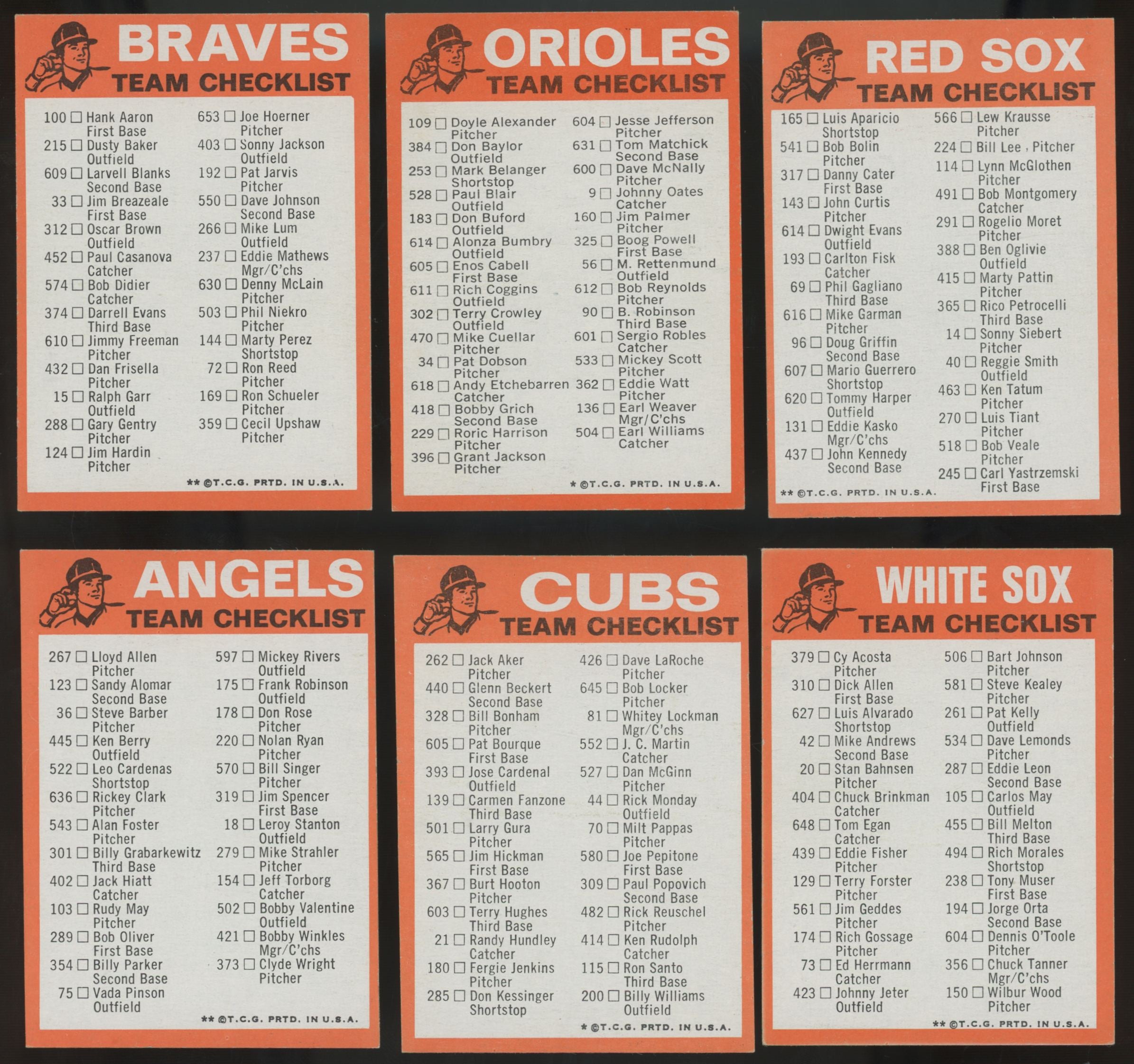 1973 Topps Baseball Team Checklist Set NM With / 1 Graded Card CSG 6
