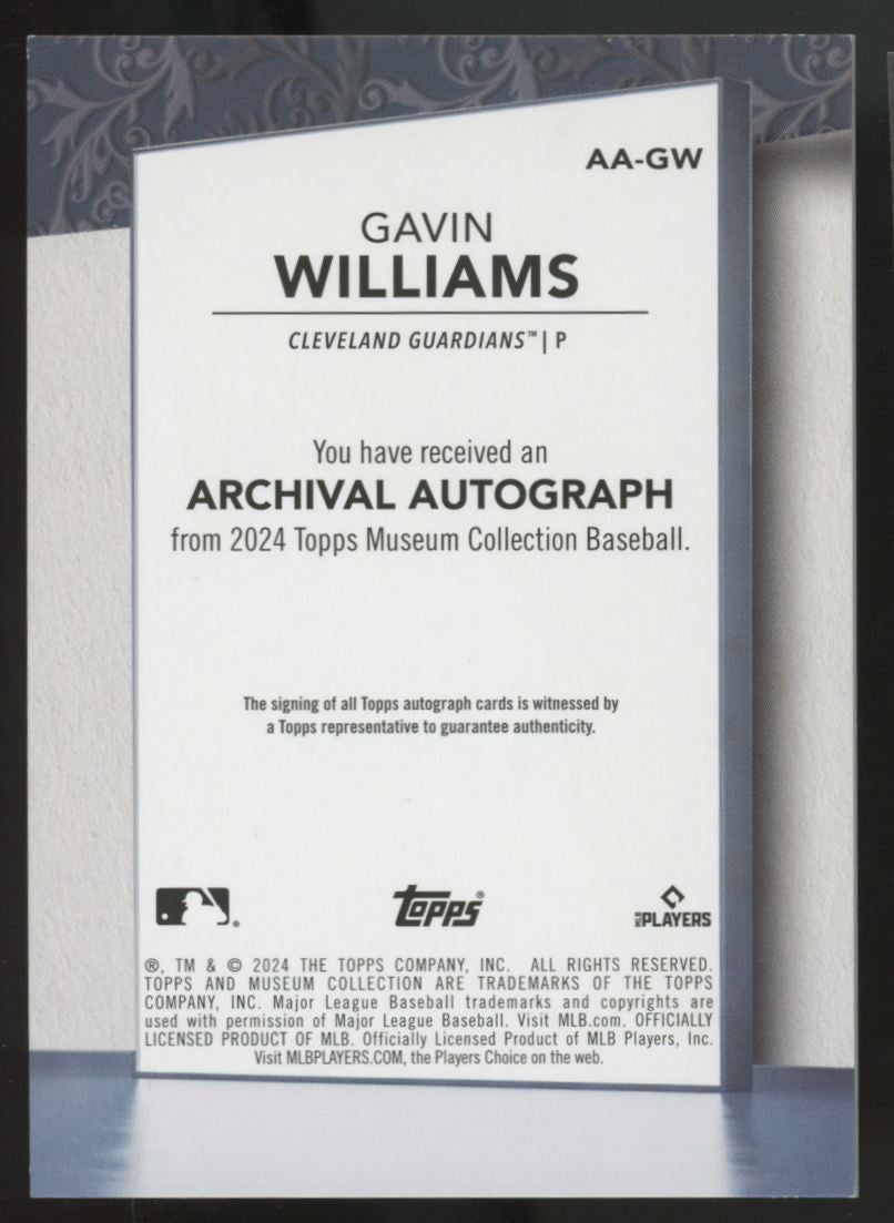 2024 Topps Museum Collection Gavin Williams RC Pink Archival Auto /99 #AA-GW