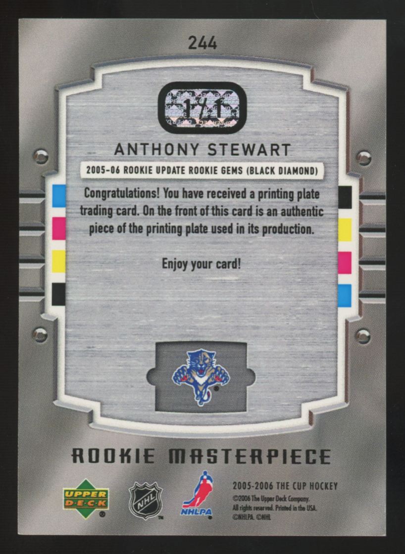 2005-06 UD The Cup Anthony Stewart RC Masterpiece Black Printing Plate 1/1 #244
