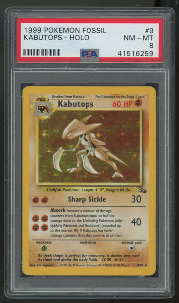 1999 Pokemon Kabutops Fossil Holo #9 PSA 8