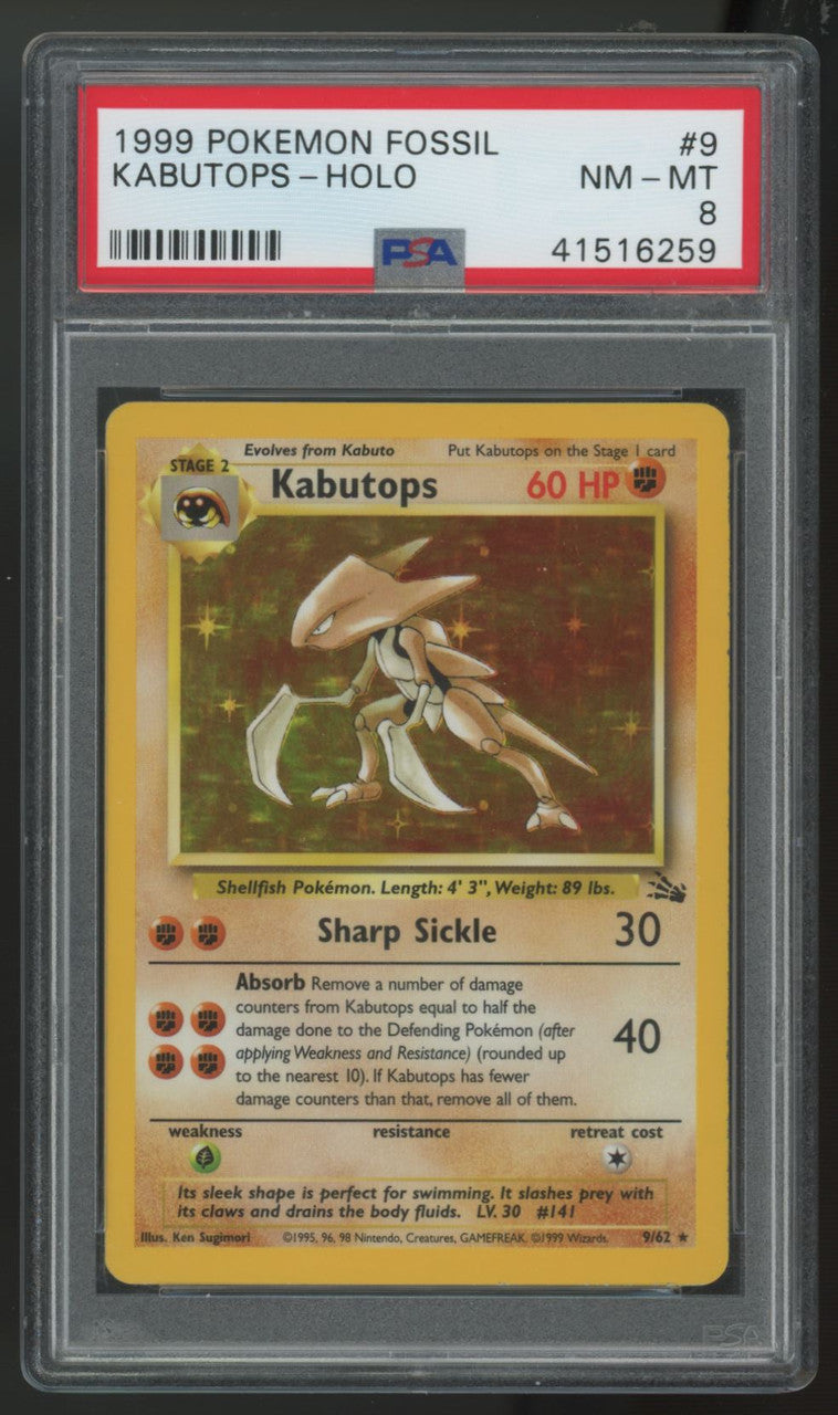 1999 Pokemon Kabutops Fossil Holo #9 PSA 8