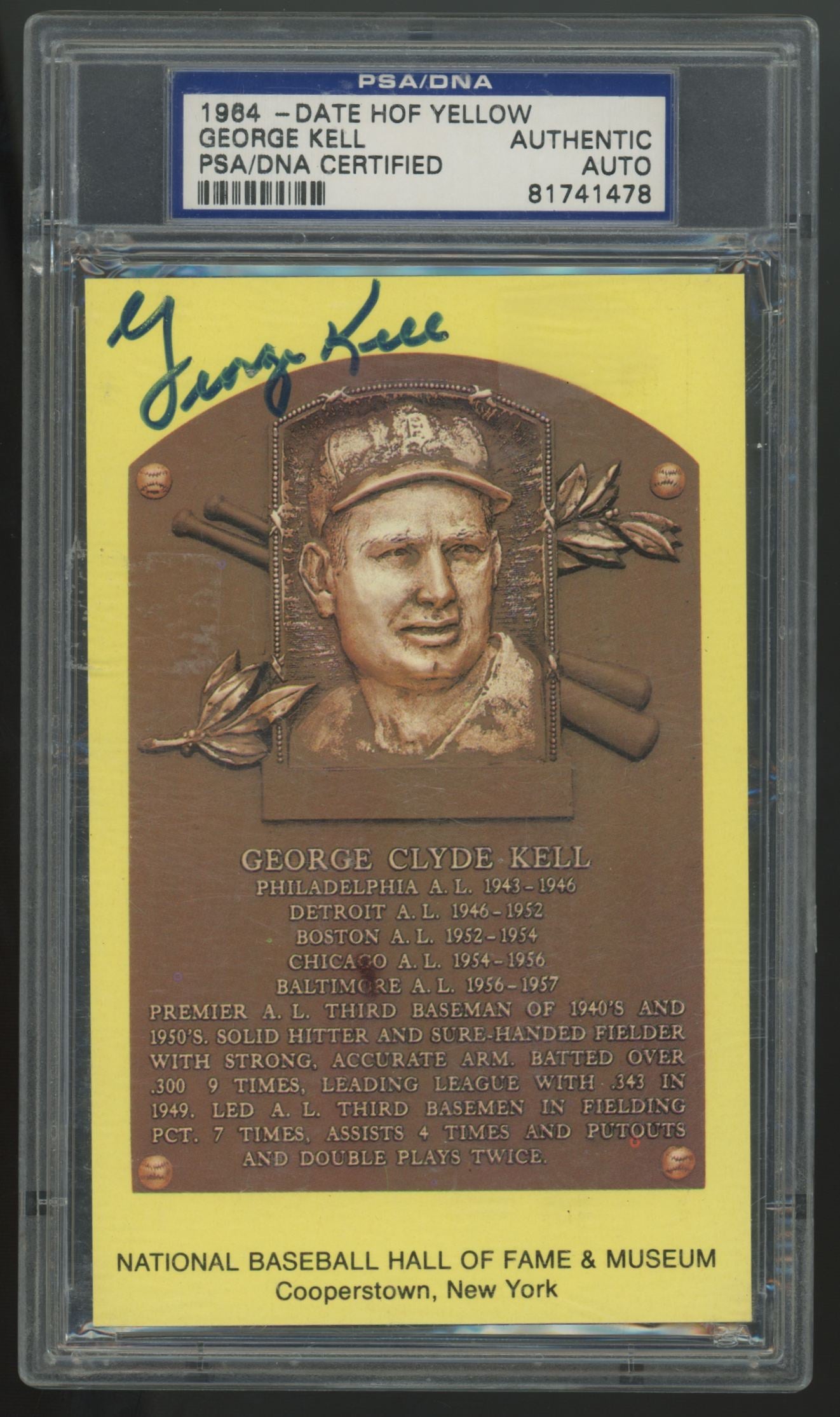 1964 George Kell Postcard HOF Yellow Signed Auto PSA Auto Authentic