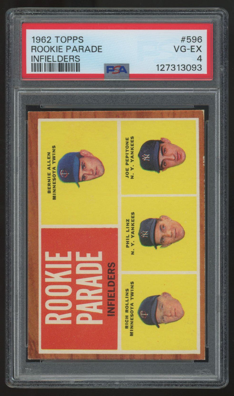 1962 Topps Allen/Rollins/Linz/Pepitone RC Rookie Parade #596 PSA 4