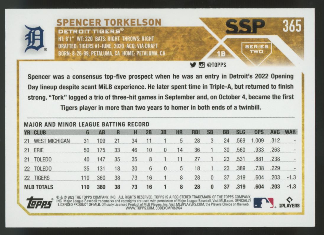 2023 Topps Series Two Spencer Torkelson Future Stars Golden Mirror Variation SSP