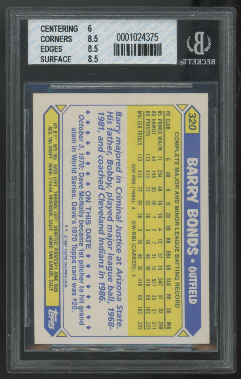 1987 Topps Tiffany Barry Bonds RC #320 BGS 7