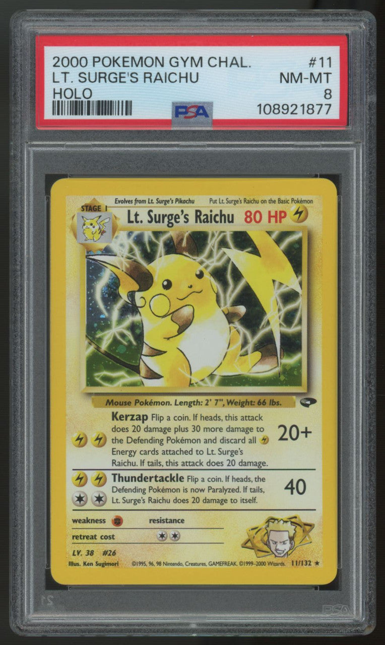 2000 Pokemon Lt. Surge's Raichu Gym Challenge Holo #11 PSA 8