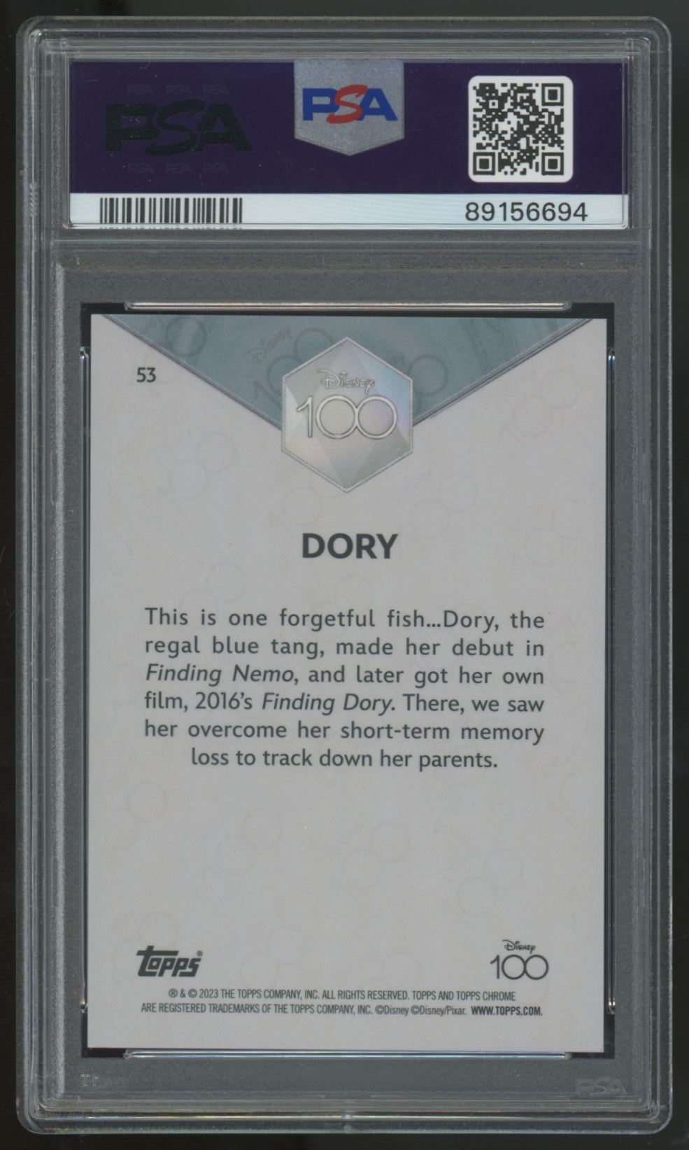 2023 Topps Disney Chrome 100 Dory Pink /399 #53 PSA 10