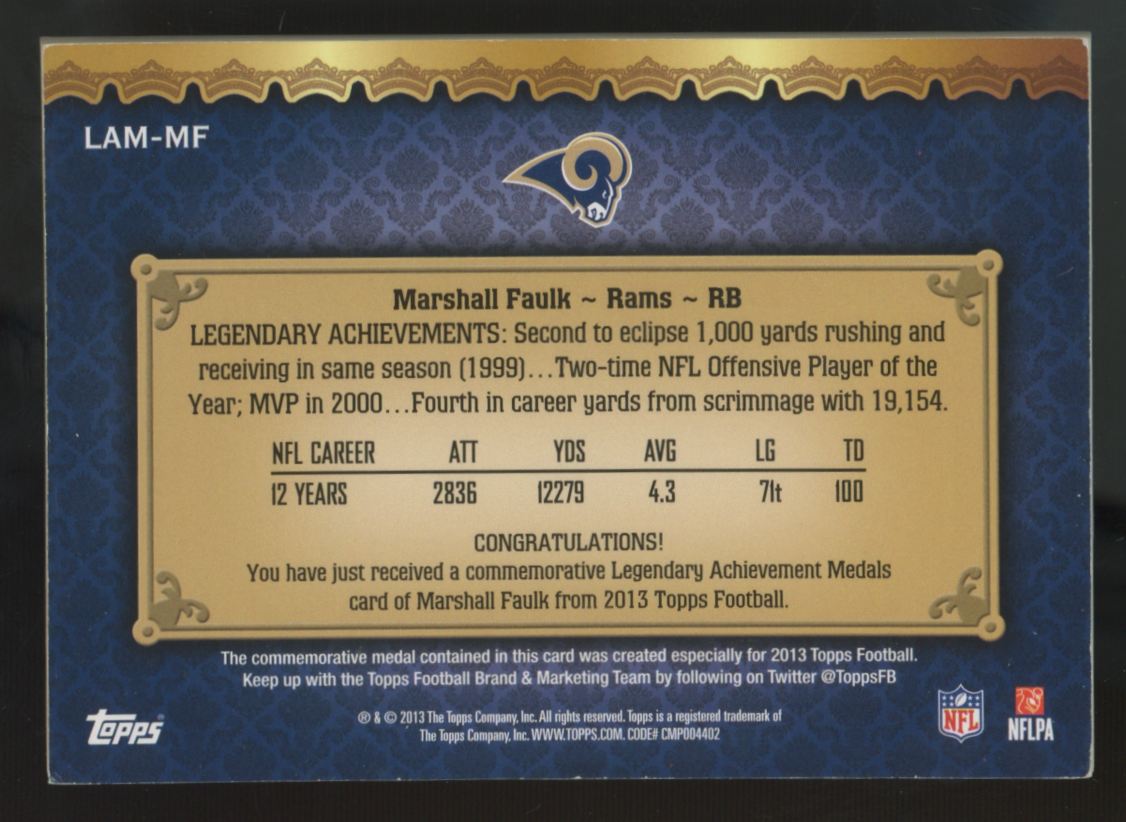 2013 Topps Marshall Faulk Legendary Achievement Medal Relic /50 #LAM-MF