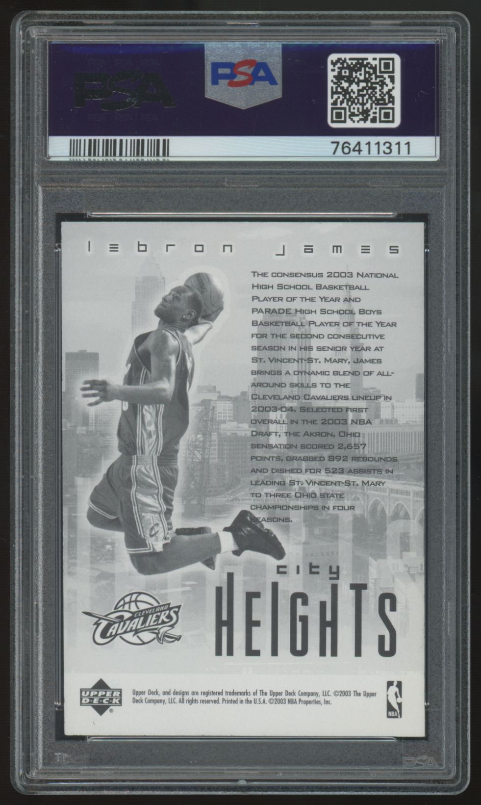 2003-04 Upper Deck LeBron James RC Redemption Special City Heights PSA 10