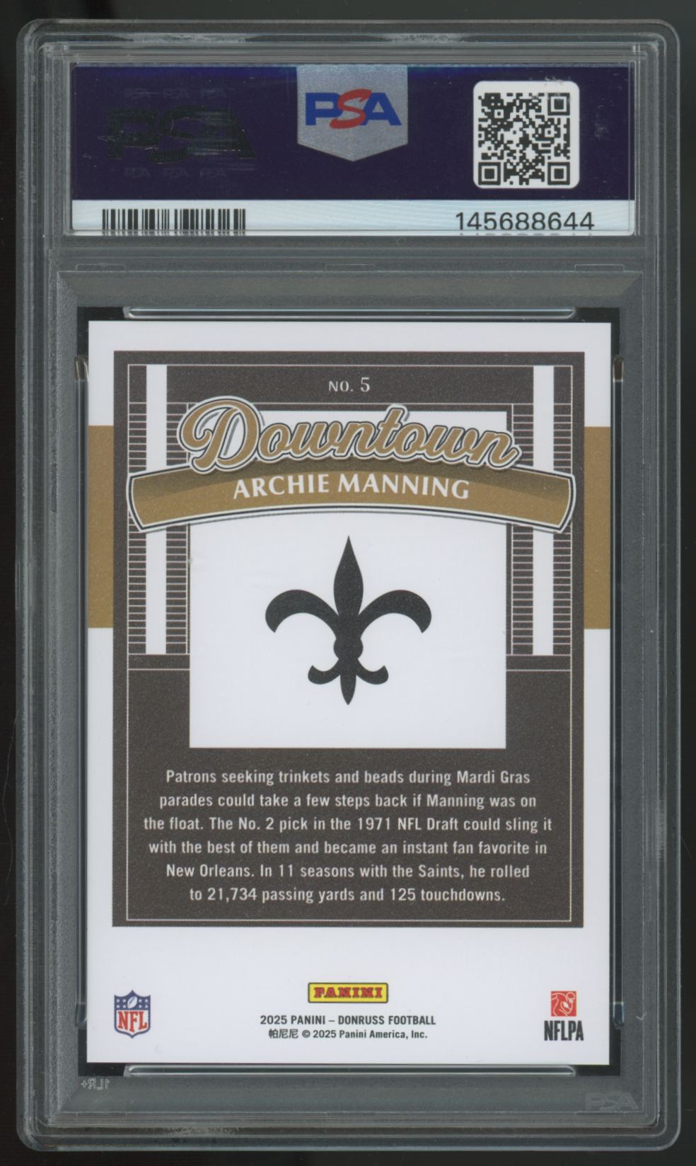 2025 Panini Donruss Archie Manning Downtown SSP #5 PSA 10