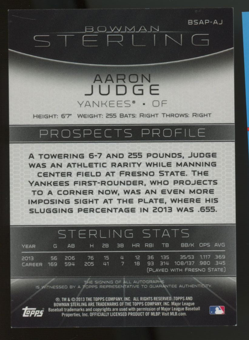 2013 Bowman Sterling Aaron Judge Prospect Auto #BSAP-AJ