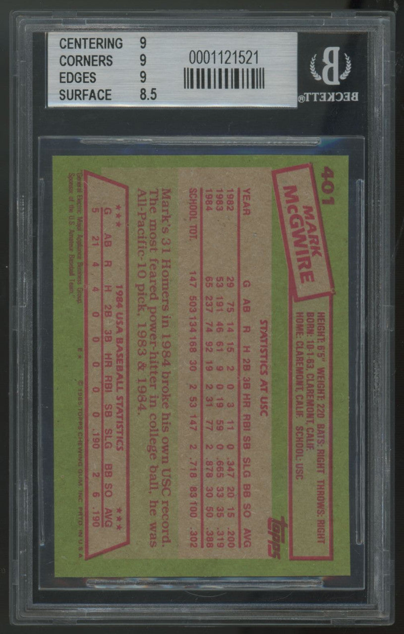1985 Topps Mark McGwire RC #401 BGS 9