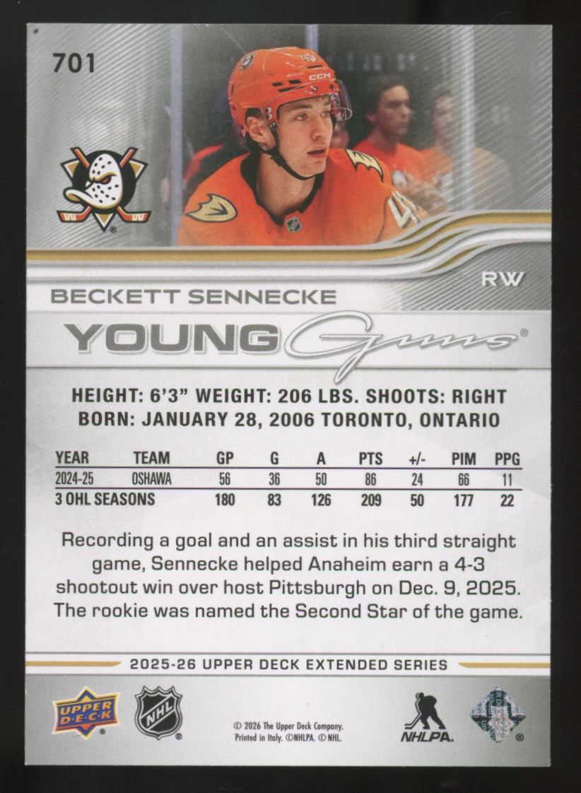 2025-26 Upper Deck Extended Beckett Sennecke RC Young Guns #701