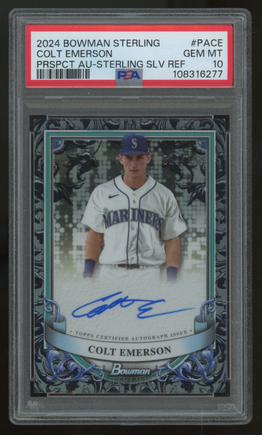 2024 Bowman Sterling Colt Emerson Prospect Silver Refractor Auto /100 PSA 10