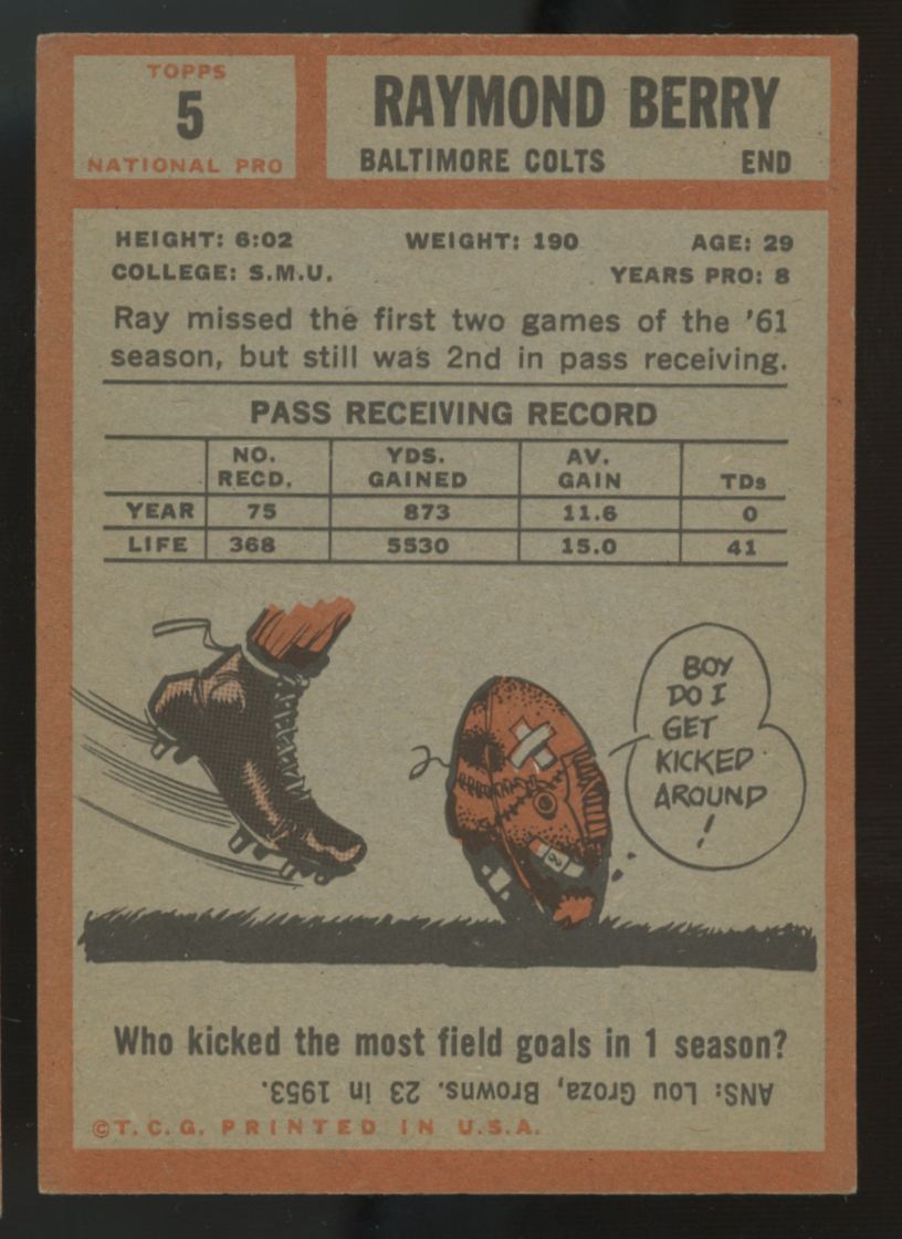 1962 Topps Raymond Berry #5 EX