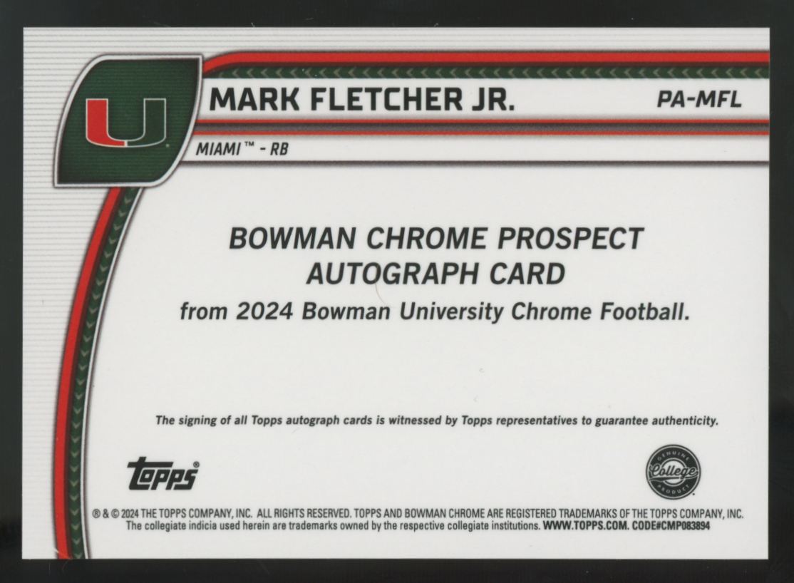 2024 Bowman Chrome U Mark Fletcher Jr. 1st Prospect Auto #PA-MFL