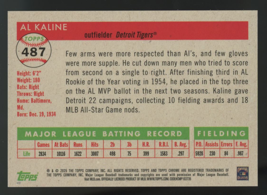 2025 Topps Chrome Platinum Al Kaline Toile Cream/Red Refractor /5 #487