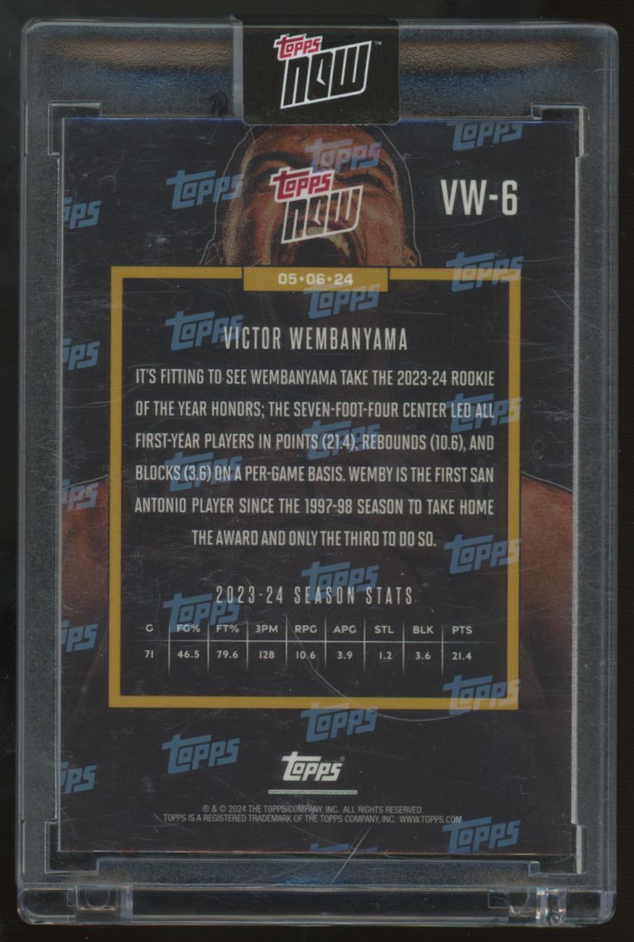 2023-24 Topps Now Victor Wemanyama RC Rookie Of The Year #VW-6
