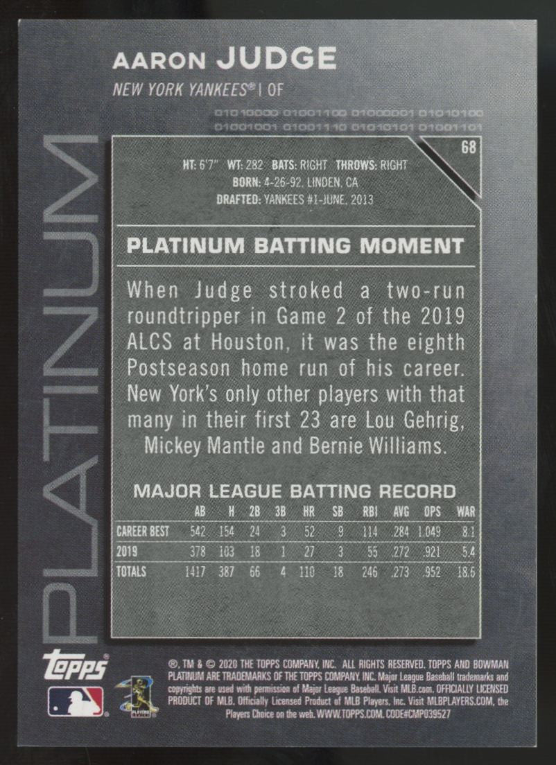 2020 Bowman Platinum Aaron Judge Gold /50 #68