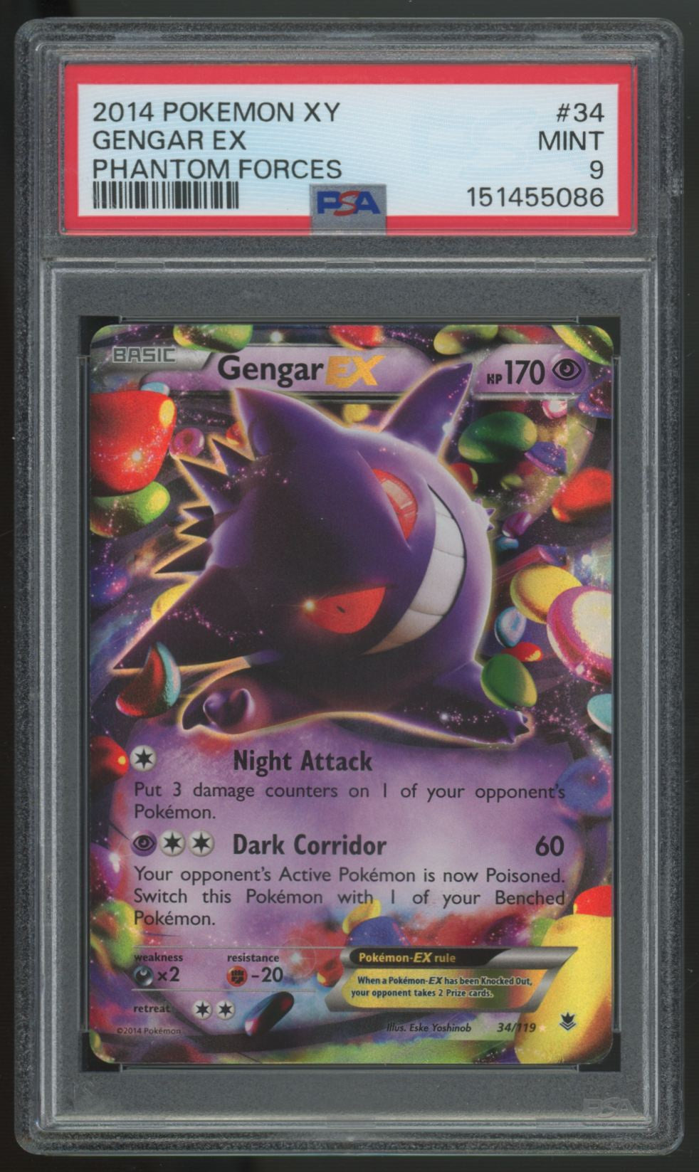 2014 Pokemon Gengar EX Phantom Forces Holo #34 PSA 9 (B)
