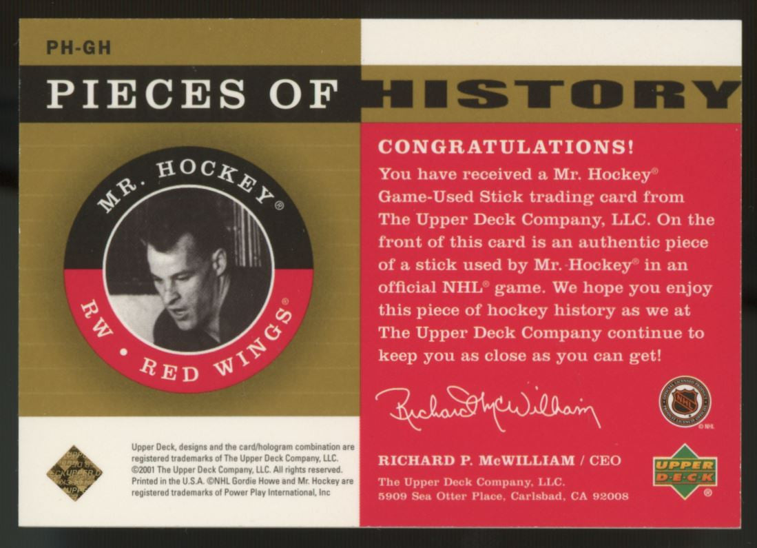 2000-01 Upper Deck NHL Legends Gordie Howe Mr. Hockey Pieces of History #PH-GH