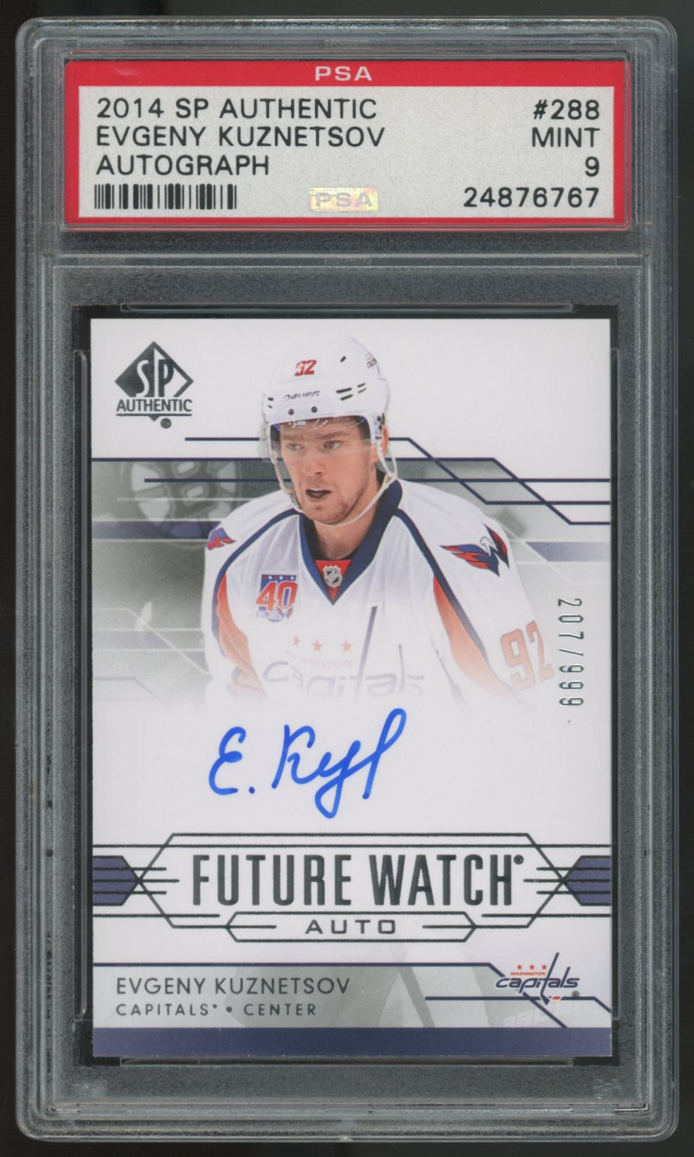 2014-15 UD SP Authentic Evgeny Kuznetsov RC Future Watch Auto /999 #288 PSA 9