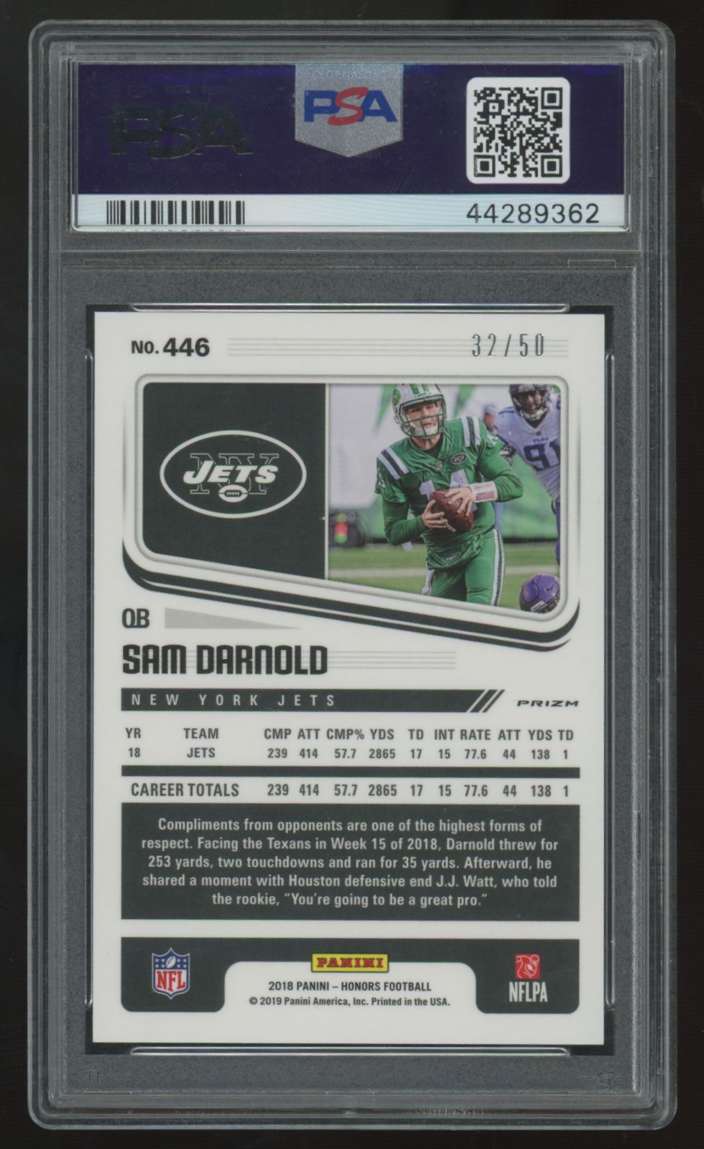 2018 Panini Honors Sam Darnold RC Score Gold Zone /50 #446 PSA 10