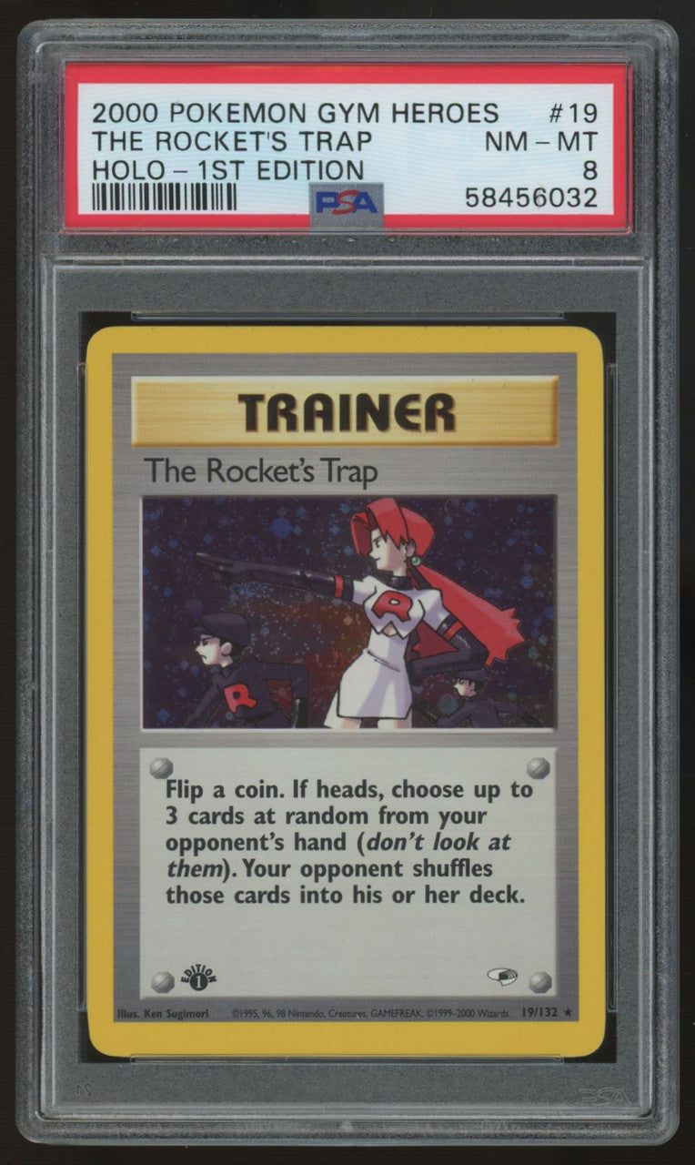 2000 Pokemon The Rocket's Trap Gym Heroes 1st Edition Holo #19 PSA 8