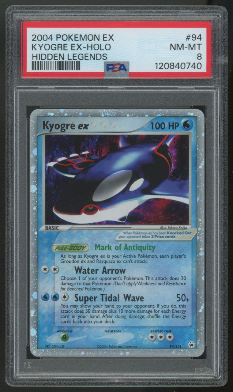 2004 Pokemon Kyogre ex Hidden Legends Holo #94 PSA 8