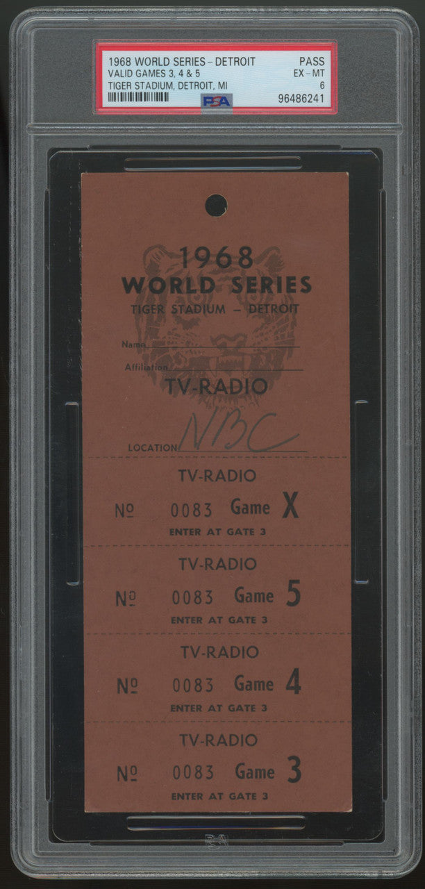 1968 World Series Detroit Tigers TV-Radio Media Pass PSA 6 *241