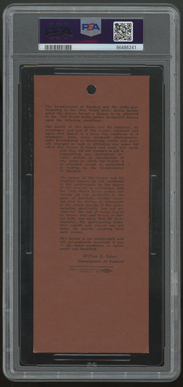1968 World Series Detroit Tigers TV-Radio Media Pass PSA 6 *241
