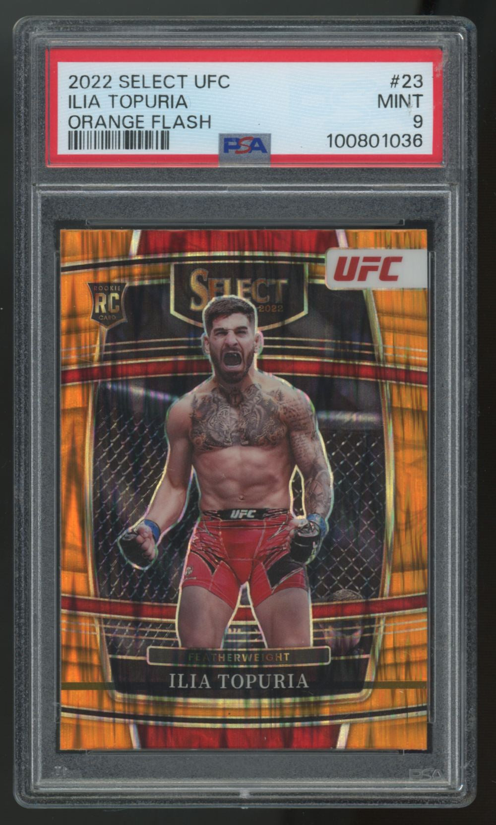 2022 Select UFC Ilia Topuria RC Concourse Orange Flash #23 PSA 9