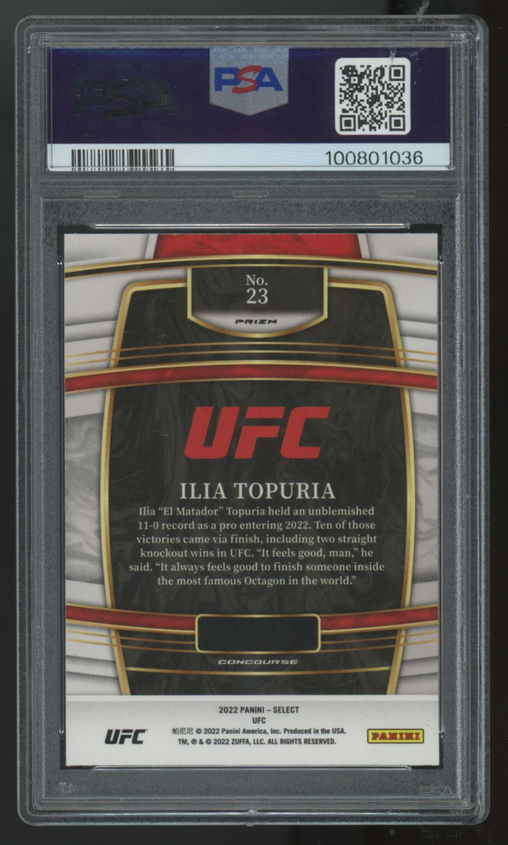 2022 Select UFC Ilia Topuria RC Concourse Orange Flash #23 PSA 9