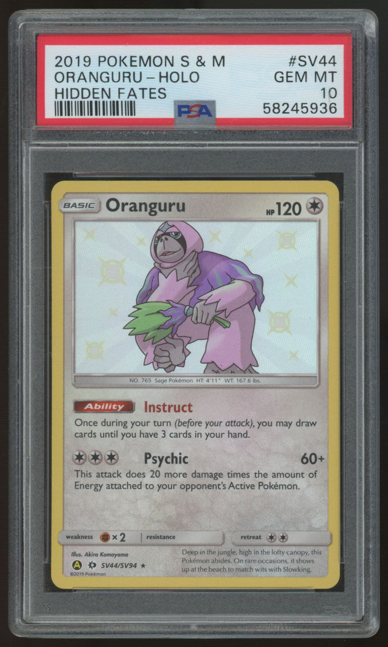 Pokemon 2019 Oranguru Hidden Fates Shiny Vault SV44/SV94 PSA 10
