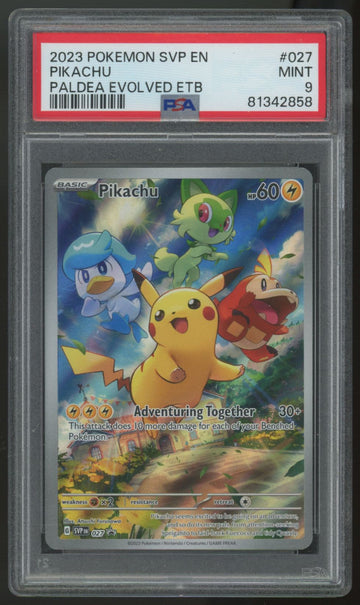 2023 Pokemon Pikachu Paldea Evolved ETB Promo #027 PSA 9