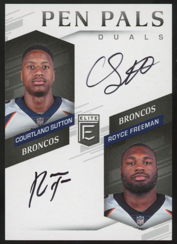 2018 Donruss Elite Courtland Sutton/Royce Freeman RC Pen Pals Dual Auto #PPD-DEN
