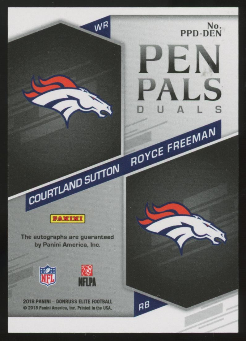 2018 Donruss Elite Courtland Sutton/Royce Freeman RC Pen Pals Dual Auto #PPD-DEN