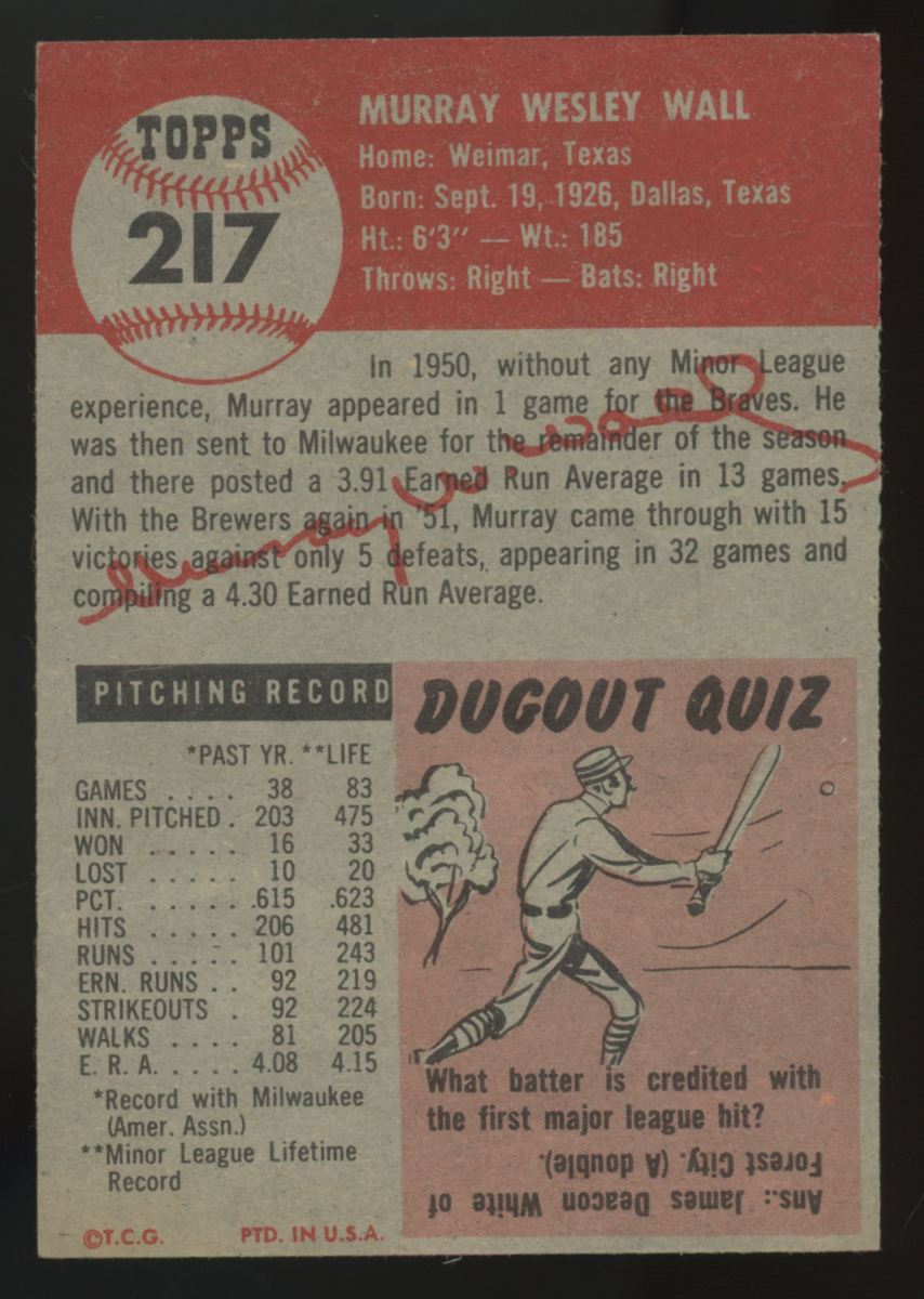1953 Topps Murray Wall #217 EX