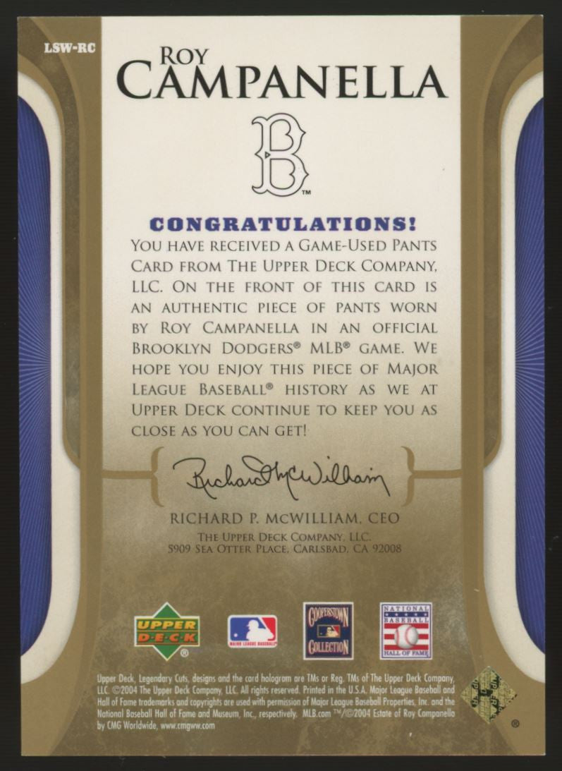 2004 SP Legendary Cuts Roy Campanella Legendary Swatches Pants #LSW-RC