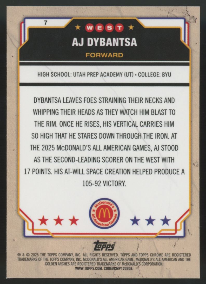 2025 Topps Chrome McDonald's All American AJ Dybantsa McFlurry Refractor #7