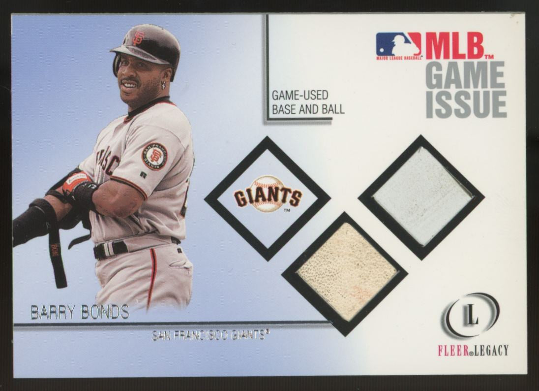 2001 Fleer Legacy Barry Bonds Game Issue Dual Base & Ball Relic Patch /100