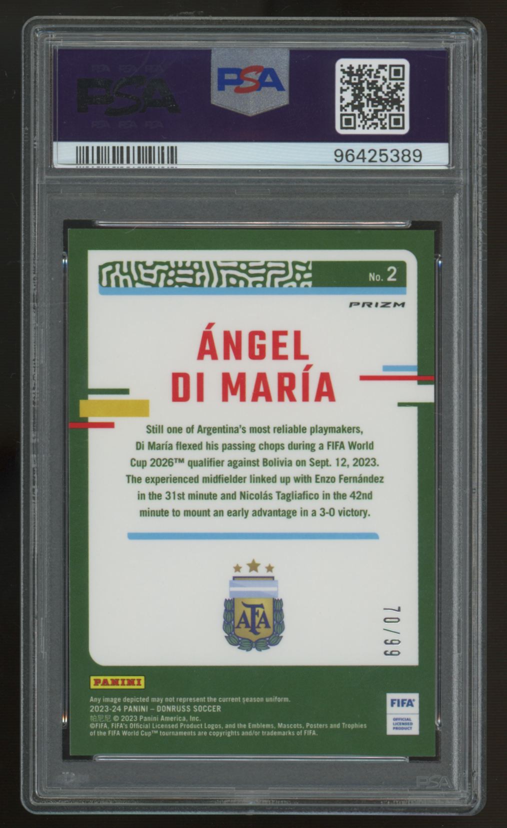 2023-24 Donruss Optic FIFA Angel Di Maria Pink Velocity /99 #2 PSA 10