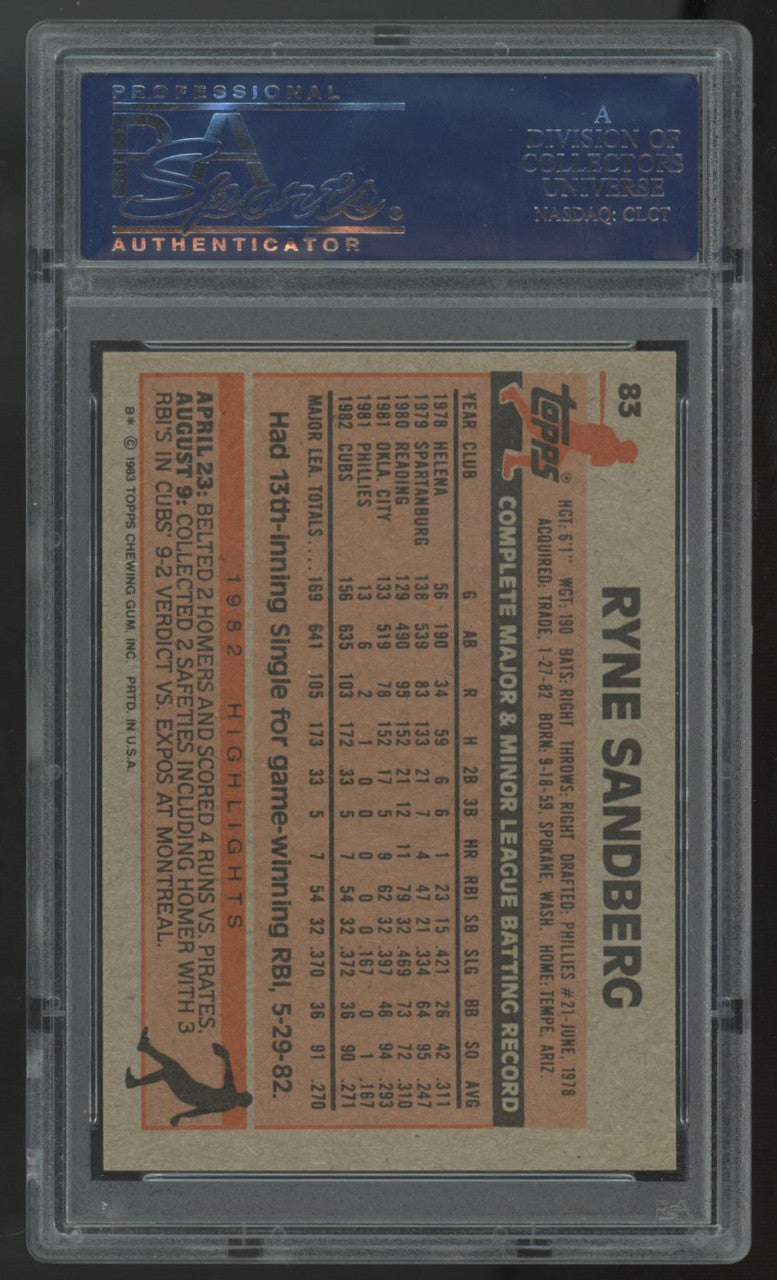 1983 Topps Ryne Sandberg RC #83 PSA 8 *292