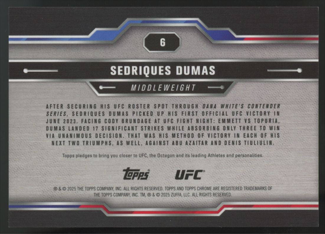 2025 Topps Chrome UFC Sedriques Dumas RC Red Refractor /5 #6