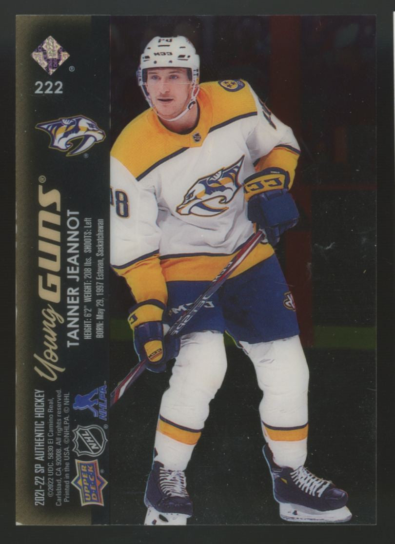 2021-22 SP Authentic Tanner Jeannot RC Gold Clear Cut Young Guns SSP #222