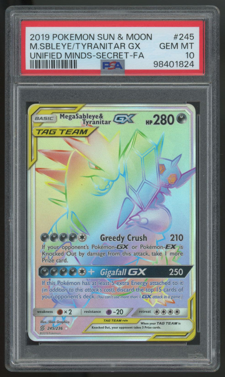 2019 Pokemon Mega Sableye & Tyranitar GX Unified Minds Secret #245 PSA 10